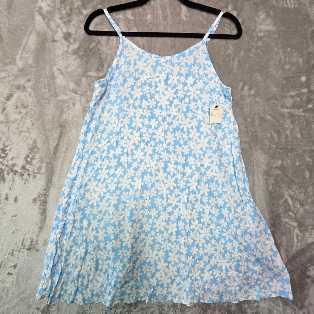 Art Class Girls XL 14 Blue White Daisy Floral Rayon Spaghetti Strap Dress NWT